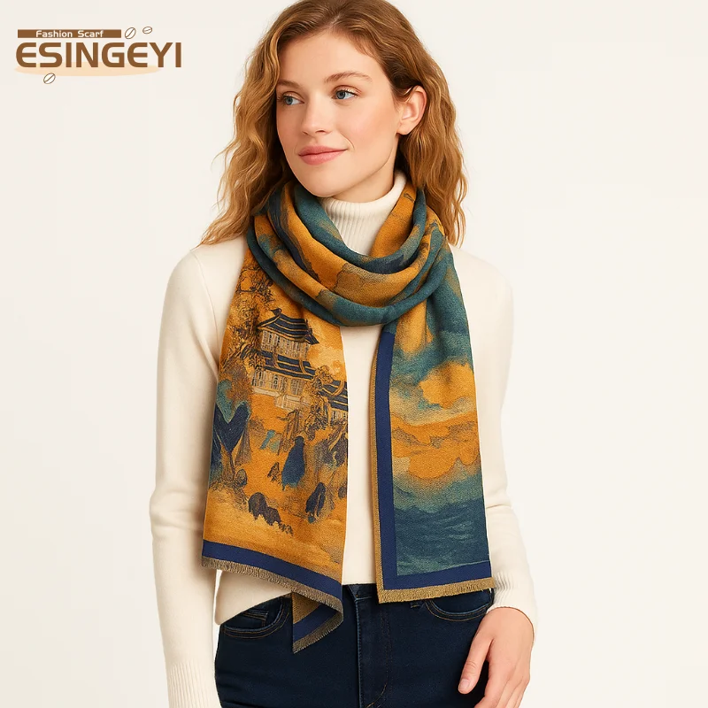 ESINGEYI 2025 зимние шарфы женские платки женский шарф имитация кашемира элегантная теплая шаль из пашмины глушитель палантин
