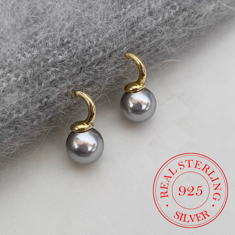 

925 Sterling Silver Jewelry Geometric Arc Pearls Stud Earrings for Women Wedding Party Jewelry for Girls Friend Gift