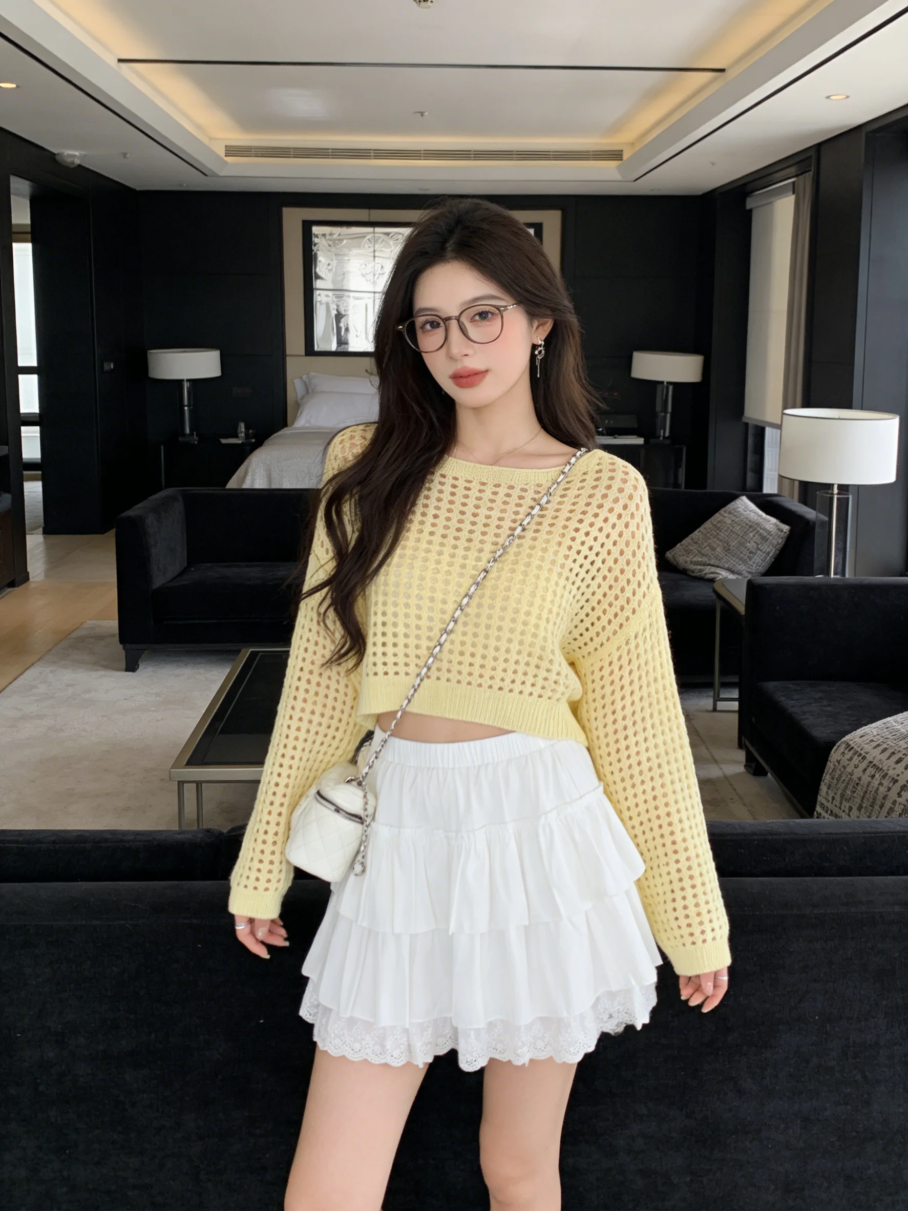 

Корейская короткая юбка с высокой талией и кружевом, белая, с дизайном «кейк», дышащая, приятная к телу, А-силуэт, пышная юбка для женщин