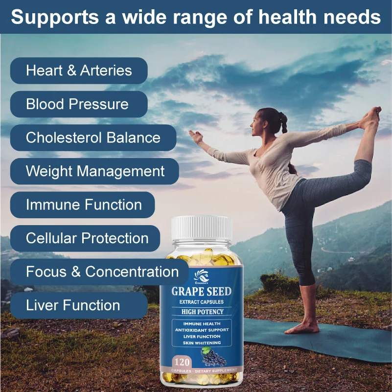 Grape Seed Extract Capsules - Antioxidants Supplement - 1 Grapeseed Capsule (150mg) per Serving, Vegan & Gluten Free