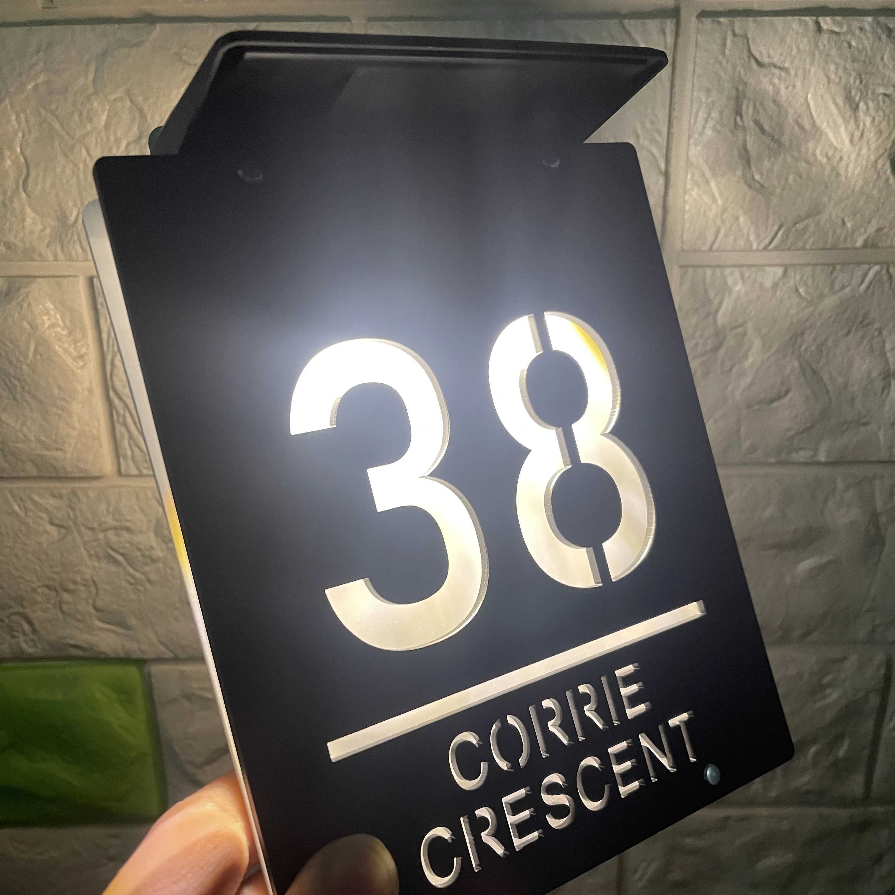 Personalized Solar LED House Number Sign 3D Acrylic Outdoor Address Plaque Custom Door Number Plate Waterproof Illuminated Sign