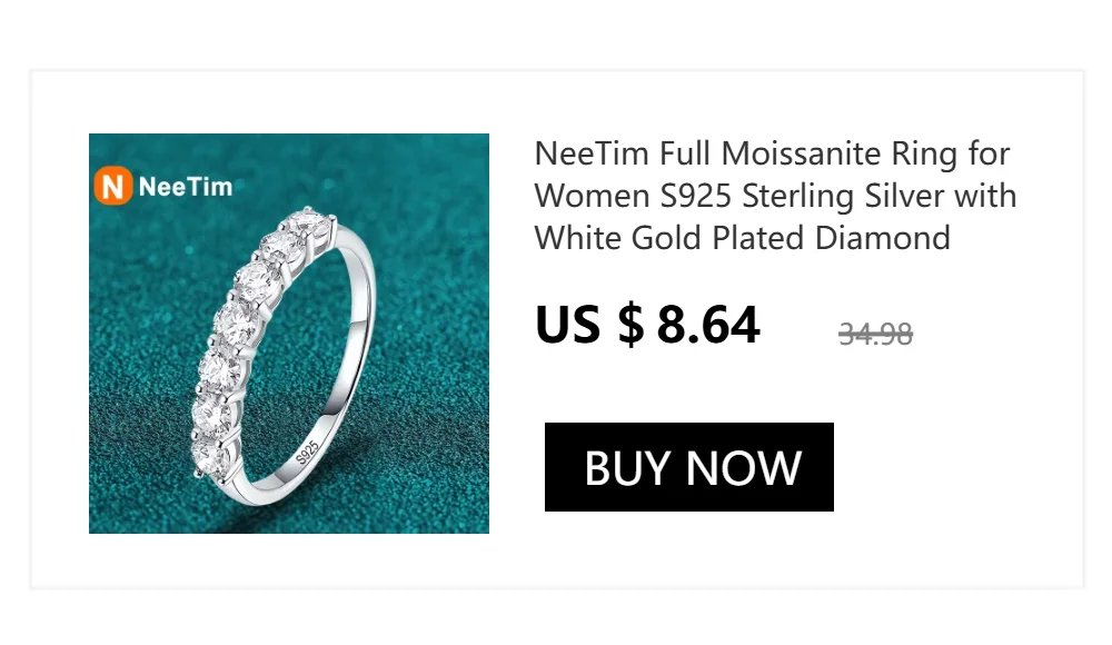 NeeTim D Color Moissanite Ring 925 Sterling Silver with White Gold Plated Sparkling Rings for Women Wedding Band Jewelry Gifts