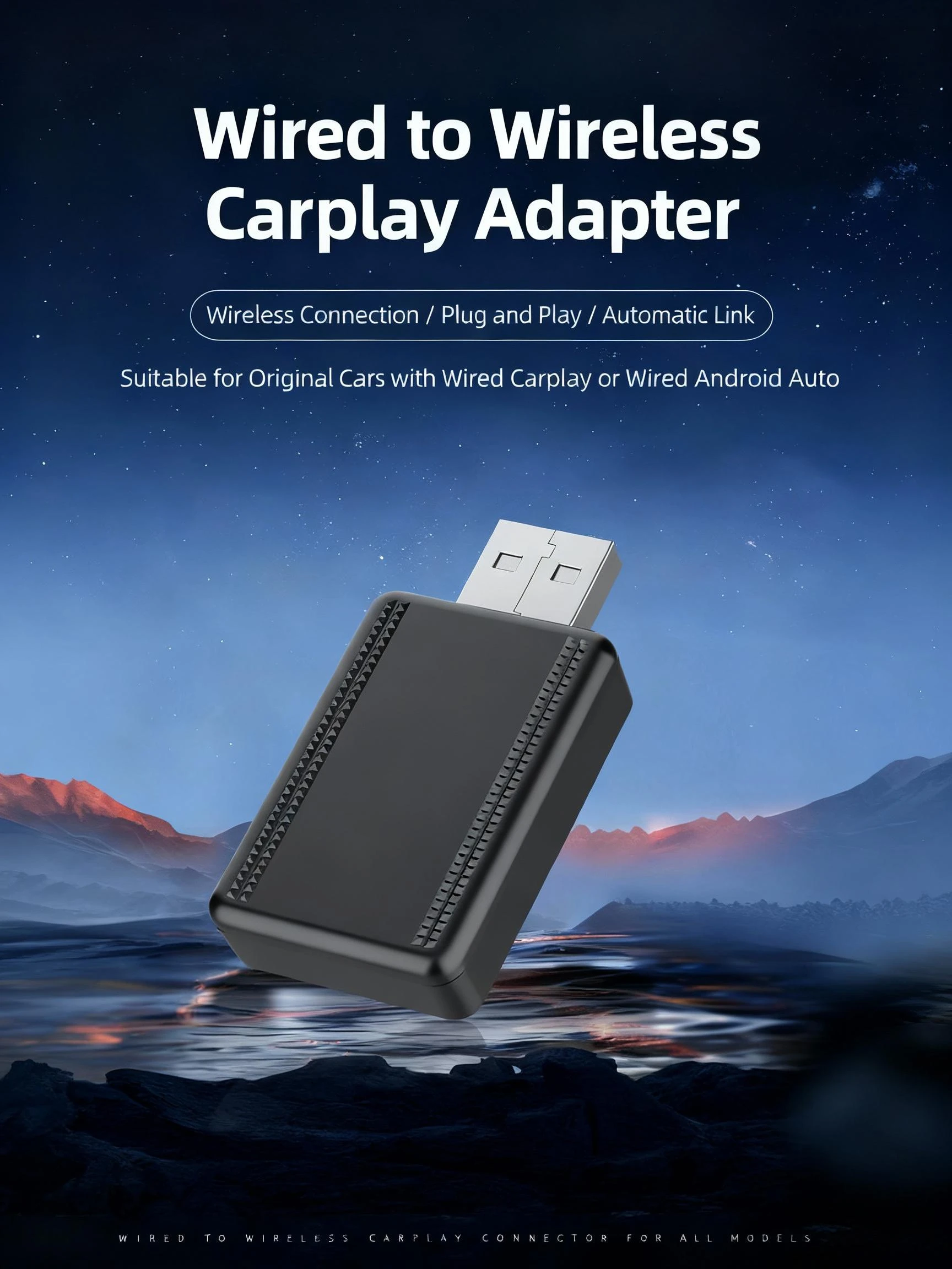 Wireless Carplay Adapter USB A Round Rectangle Dongle support Apple Carplay and Android Auto USB A to USB C Adapter Included