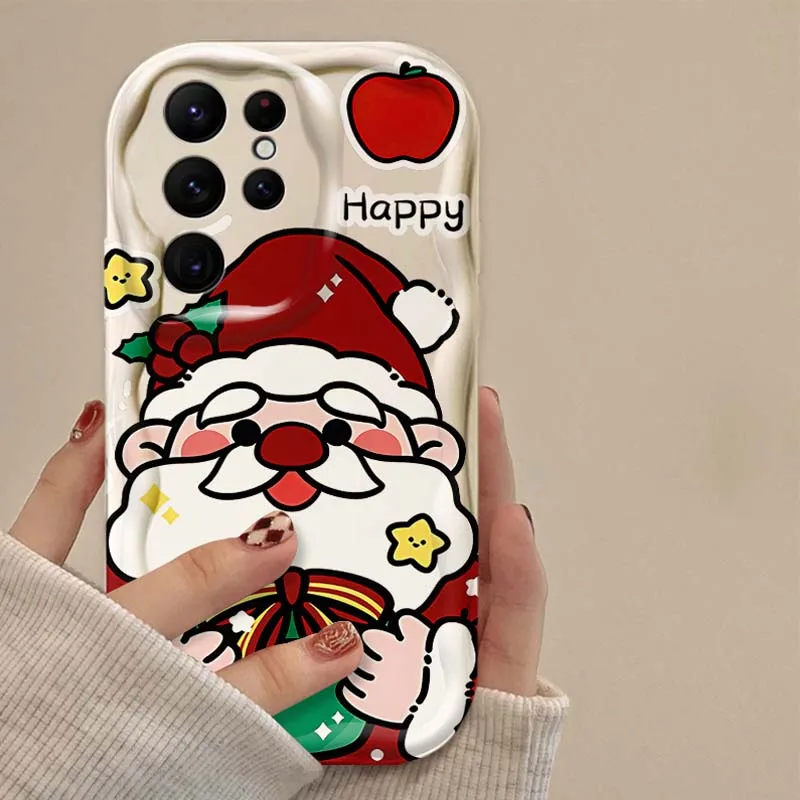 Cute Father Christmas Tree 3D Wave Case For Samsung Galaxy S24 Ultra S23 S22 Plus S21 S20 FE A25 A55 A35 A15 A16 A05 A05S A06
