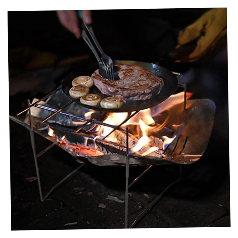 

YHOLI-Camping Grill Campfire Grill Camping Fire Pit Outdoor Wood Fire Stove Stainless Steel