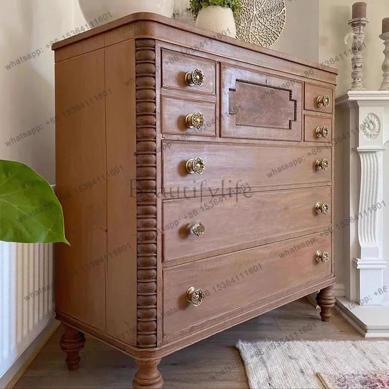 French retro solid wood porch locker living room aisle retro seven-bucket cabinet