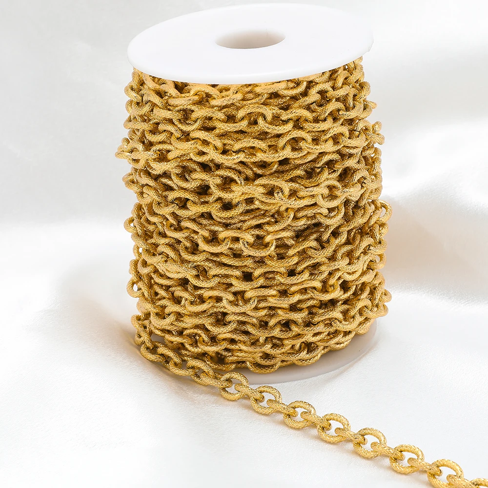 1 Meter Stainless Steel 8mm Width Gold Color Chunky Chain Textured Punk Choker Necklace for DIY Jewelry Making Findings Crafts