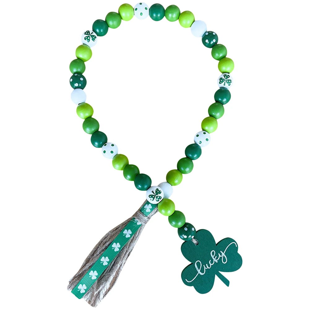 

St Patrick'S Day Wooden Bead Garland Clover Hanging Tassel Pendant Natural Wood Beaded String Festive Decoration Party