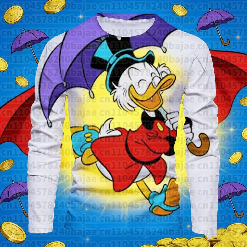 

2025 Disney Brand Stitch and Donald Duck Anime 3D Printed New Beach Party Casual Trend Men's Crew Neck Long Sleeve T Shirt