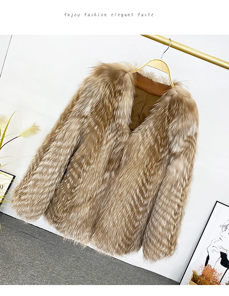 FURYOUME 2024 Casaco De Pele Winter Women Real Natural Silver Fox Fur Coat V-neck Furry Luxurious Fluffy Genuine Fox Fur Jacket