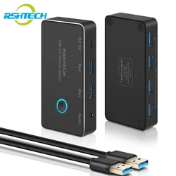 RSHTECH USB 3.0 Switch Selector with 4 USB 3.0 Ports Aluminum 2 Computers Sharing 5 Peripheral Devices USB KM Switcher Hub