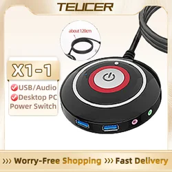 TEUCER PC Desktop Switch Button With Dual USB Audio PC Motherboard External Start Power On/Off Extension Cable for Home Office