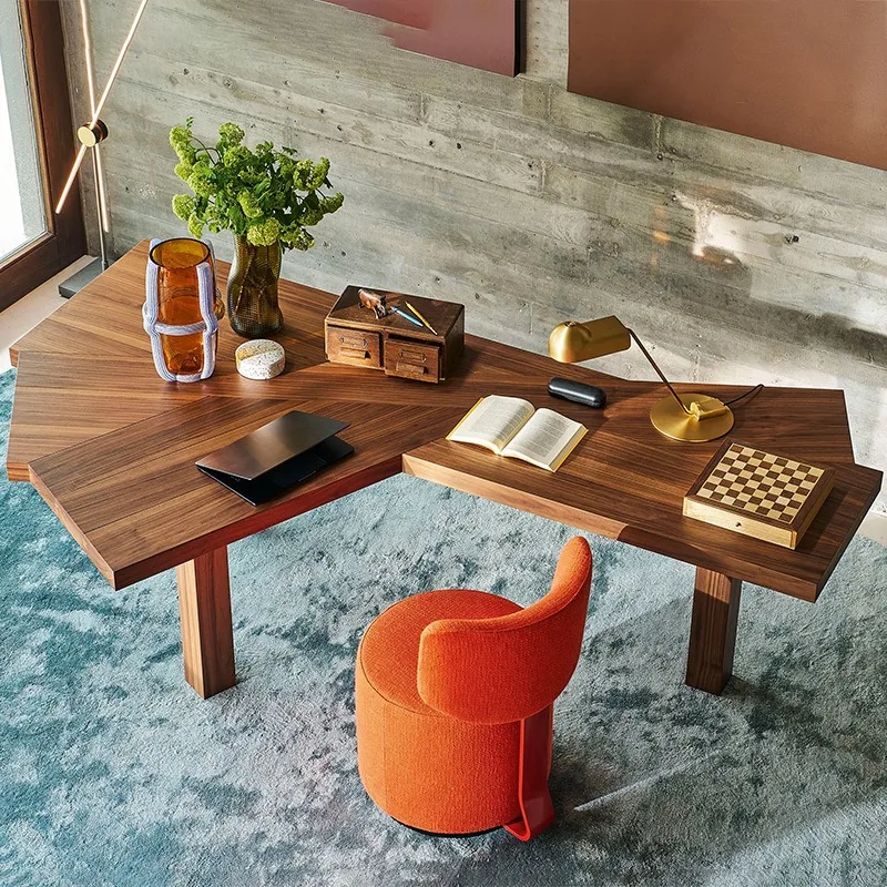 

Special-shaped light luxury desk, minimalist Song's aesthetics, solid wood office study creative desk