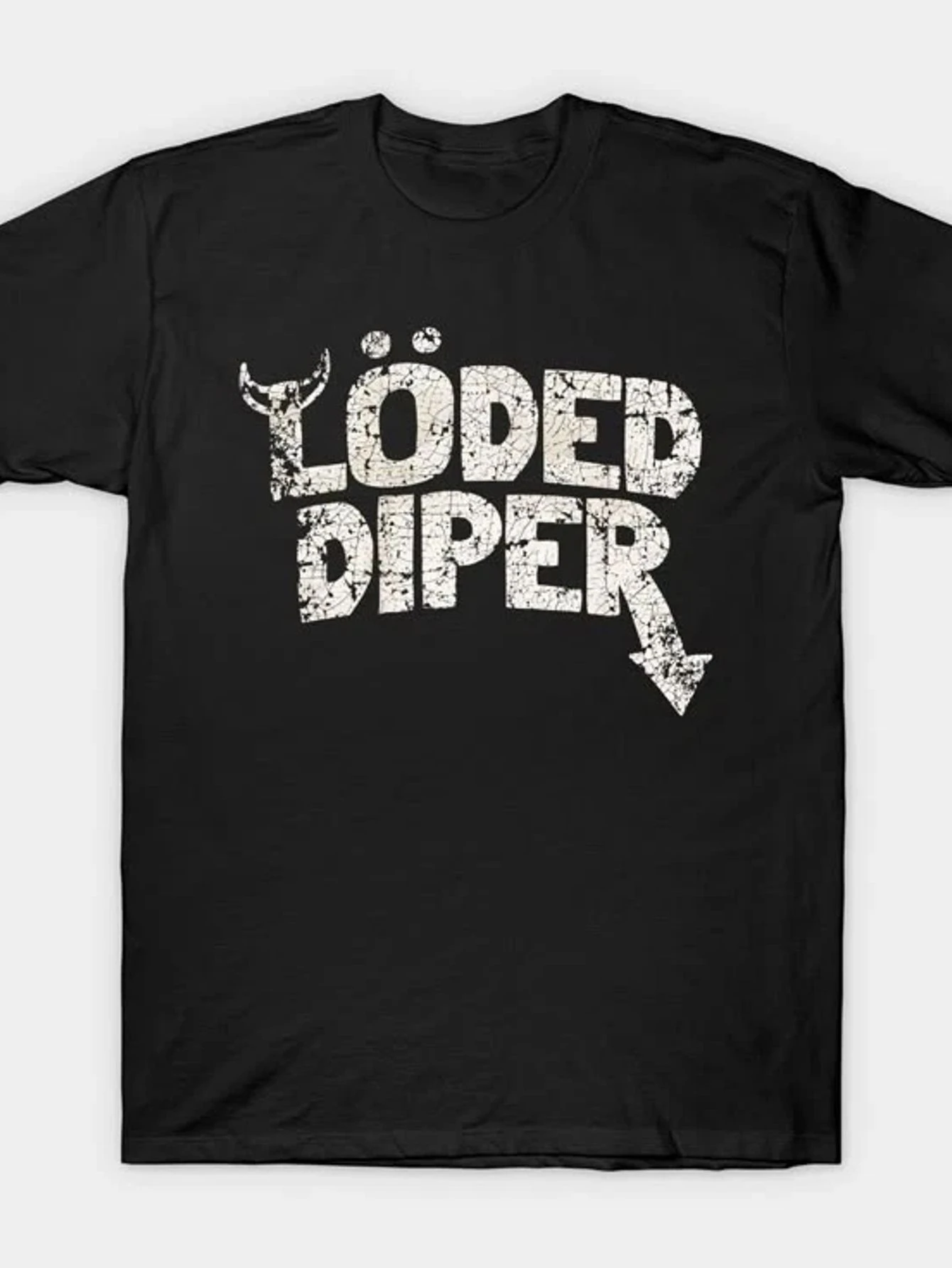 Men's Black Cotton Loose Fit T-Shirt with Loded Diper Text and Arrow Print. Street Style, Urban Chic, Casual Wear.