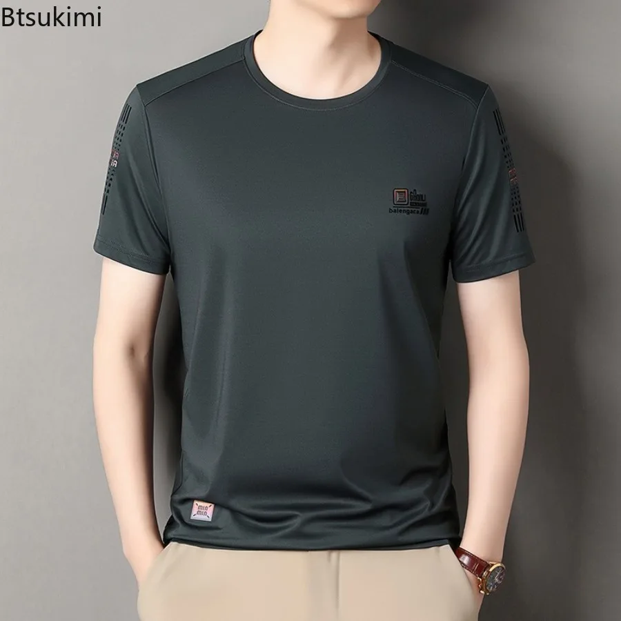 

High Grade Mulberry Silk T-shirts Men's Summer New O-neck Short Sleeve T Shirts Daily Versatile Tops Casual Fashion Men Clothing