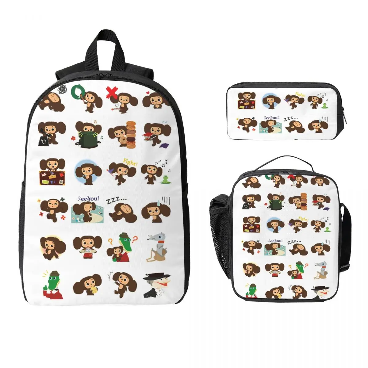 

Cheburashka Backpack Boys Girls BookBag School Bag Laptop Shoulder Bags 3ps Insulated Lunch Bag Pencil Case