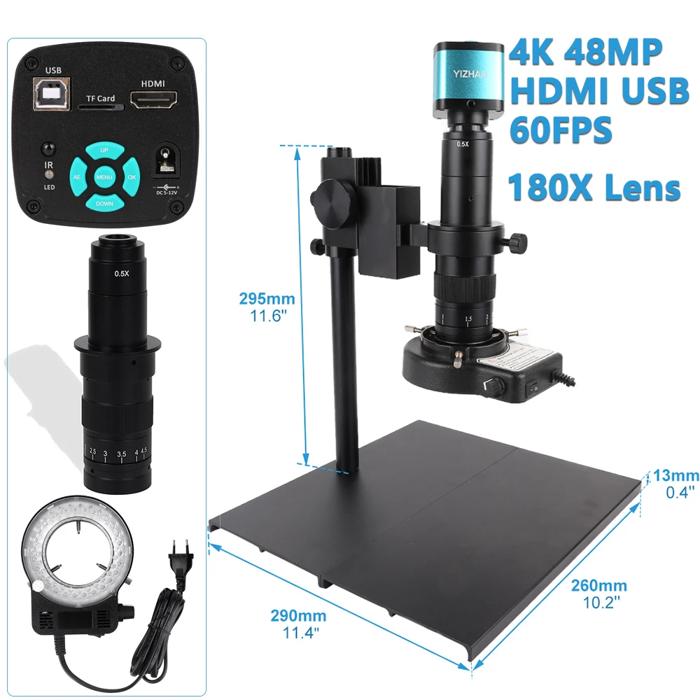 Microscopio Monocular de vídeo Digital, cámara de 48MP, 4K, USB, HDMI, Zoom continuo, 150X, 130X, 180X, lente de montaje en C para reparación de