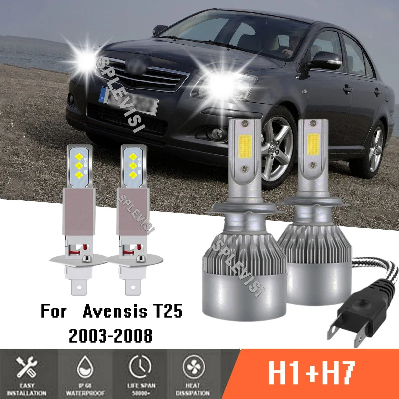 

4x Pure White High Low Beam Headlight Bulbs Car Lamp Lights 448 499 Kit For Toyota Avensis T25 2003-2008 2004 2005 2006 2007