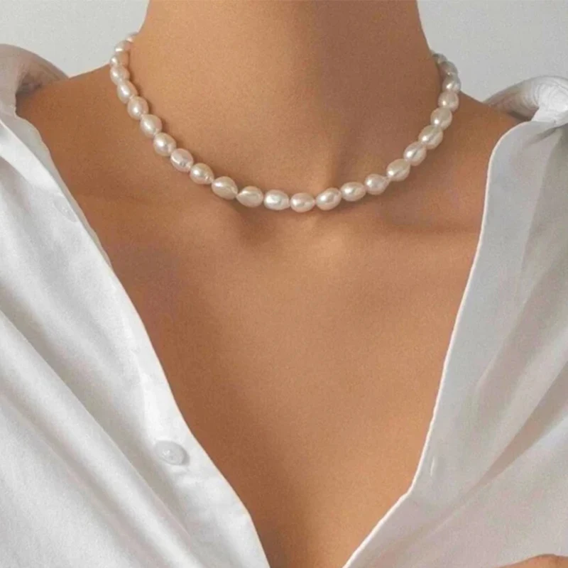 Real 8-9mm Baroque Pearl Necklace Choker, Freshwater Pearl Necklace Women, Irregular Pearl Necklace Men, Pearl Jewelry