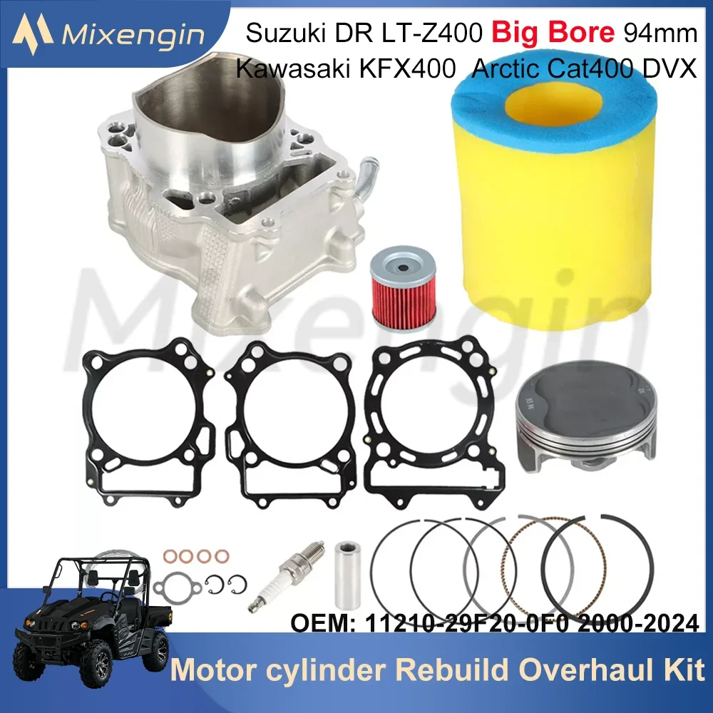 Big Bore 94mm for Suzuki DRZ400 11210-29F20-0F0 Kawasaki KFX400 KLX400R Arctic Cat DVX 400 cylinder piston gasket Air Filter kit