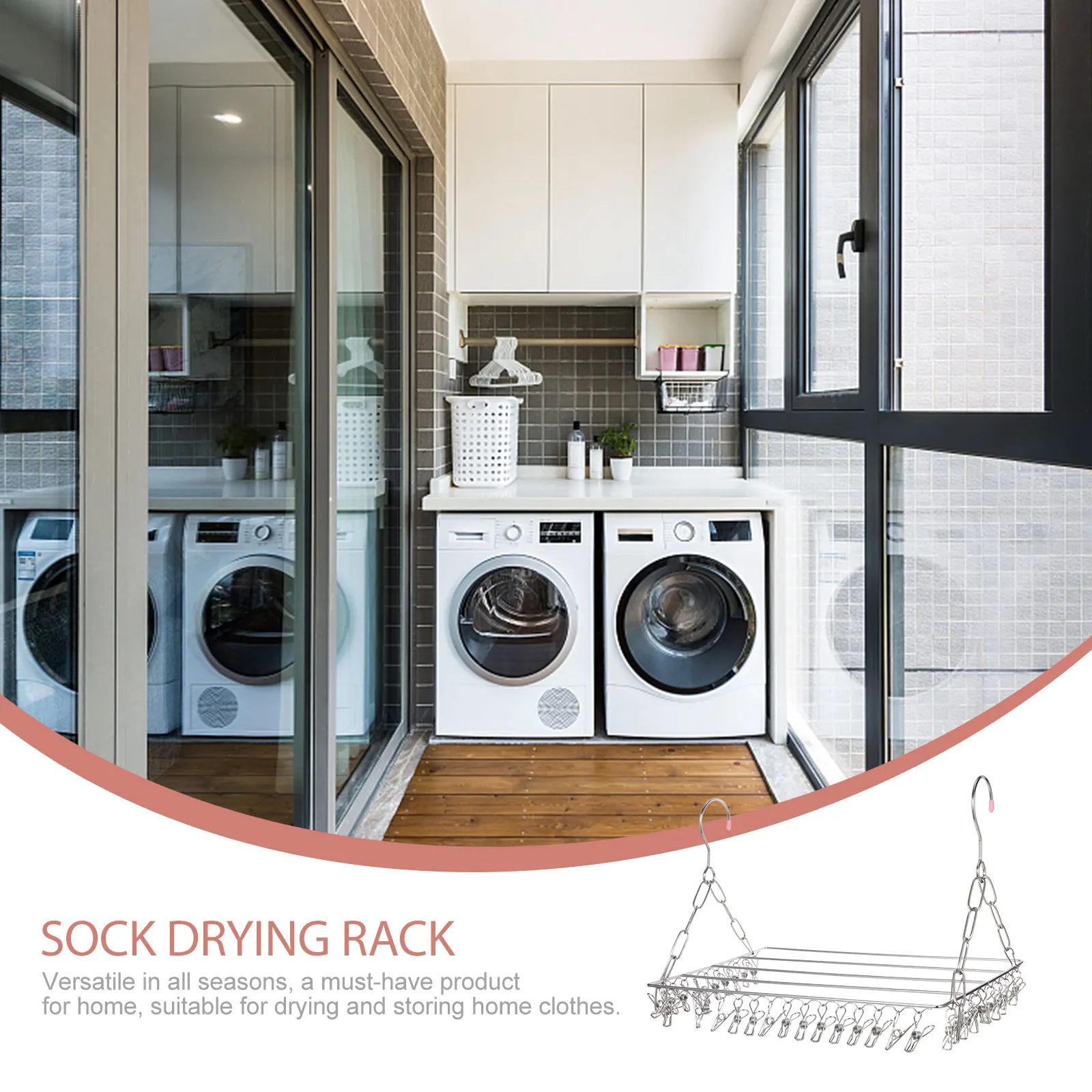 

Windproof Drying Stainless Steel Sock Hanger Laundry Rack For Towel Underwear Bra Glove Shoe Balcony Hanging Rack Anti