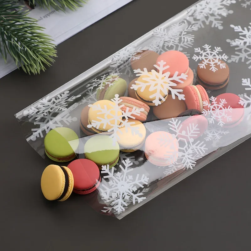 Snowflake Candy Bags Christmas Transparent Cookie Popcorn Packaging Plastic Bag Xmas Party Decorations Gift Bags for Children