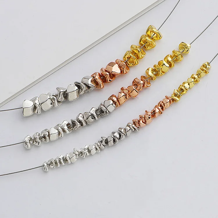 5pcs/Lot 925 Sterling Silver Irregular Geometry Loose Beads 3/4/5mm 4 Colors Jewelry Silver Bead Spacers DIY Bracelets Necklace
