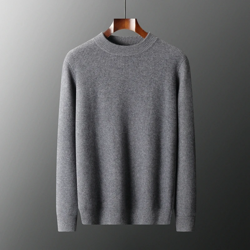 

Men's Cashmere Sweater Autumn/Winter Vertical Knitted round Neck Thick Jumper Business Casual Loose Blouse Tops for Leisure