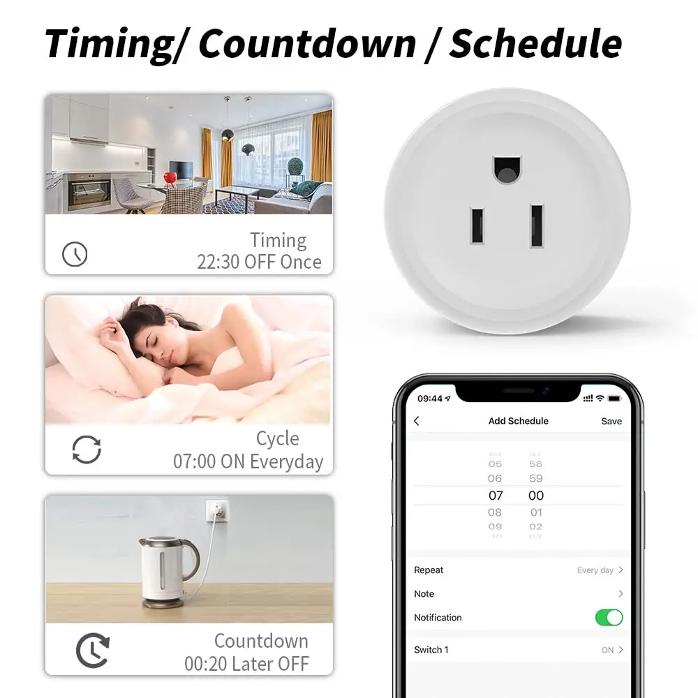 미니 스마트 와이파이 플러그 미국 무선 콘센트 10A 음성 원격 제어 타이머 지능형 가전 Alexa Google Home 연동