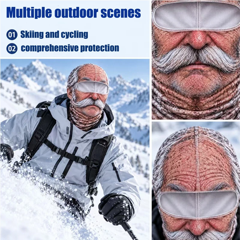 2026 Cute Old Man Ski Mask Funny Realistic Face Balaclava 3D Printed Full Face Winter With Neck Coverage