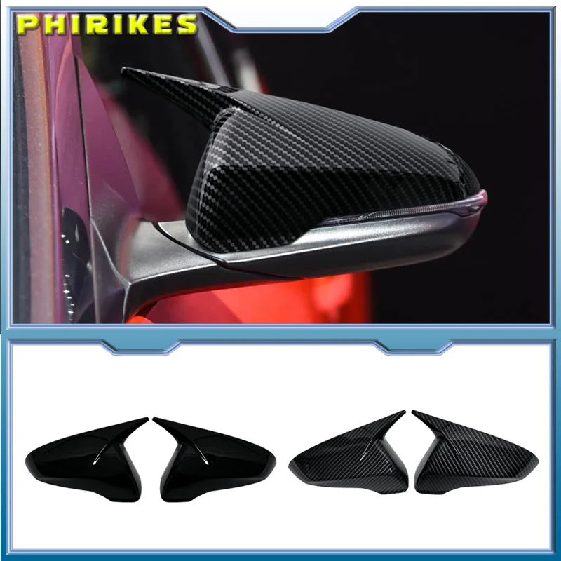 For Hyundai Veloster 2018-2023 Rearview Side Mirror Cover Sticker Wing Cap Exterior Door Rear View Case Trim Carbon Fiber Look