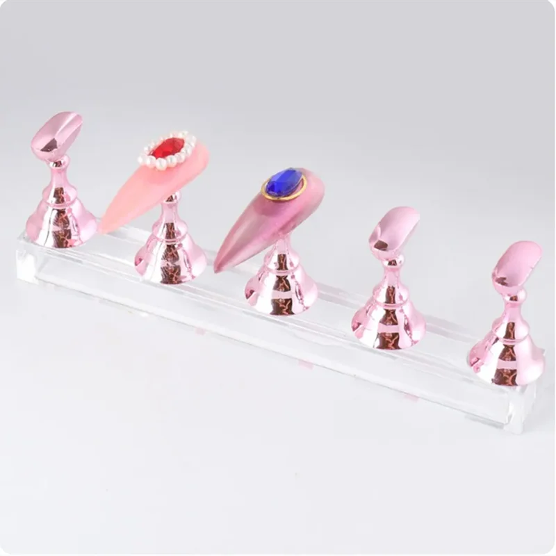 5Pcs Chess Borad Magnetic Nail Tips Practice Display Stand Set Acrylic Nail Art Holder UV Gel Polish Showing Shelf for Manicure