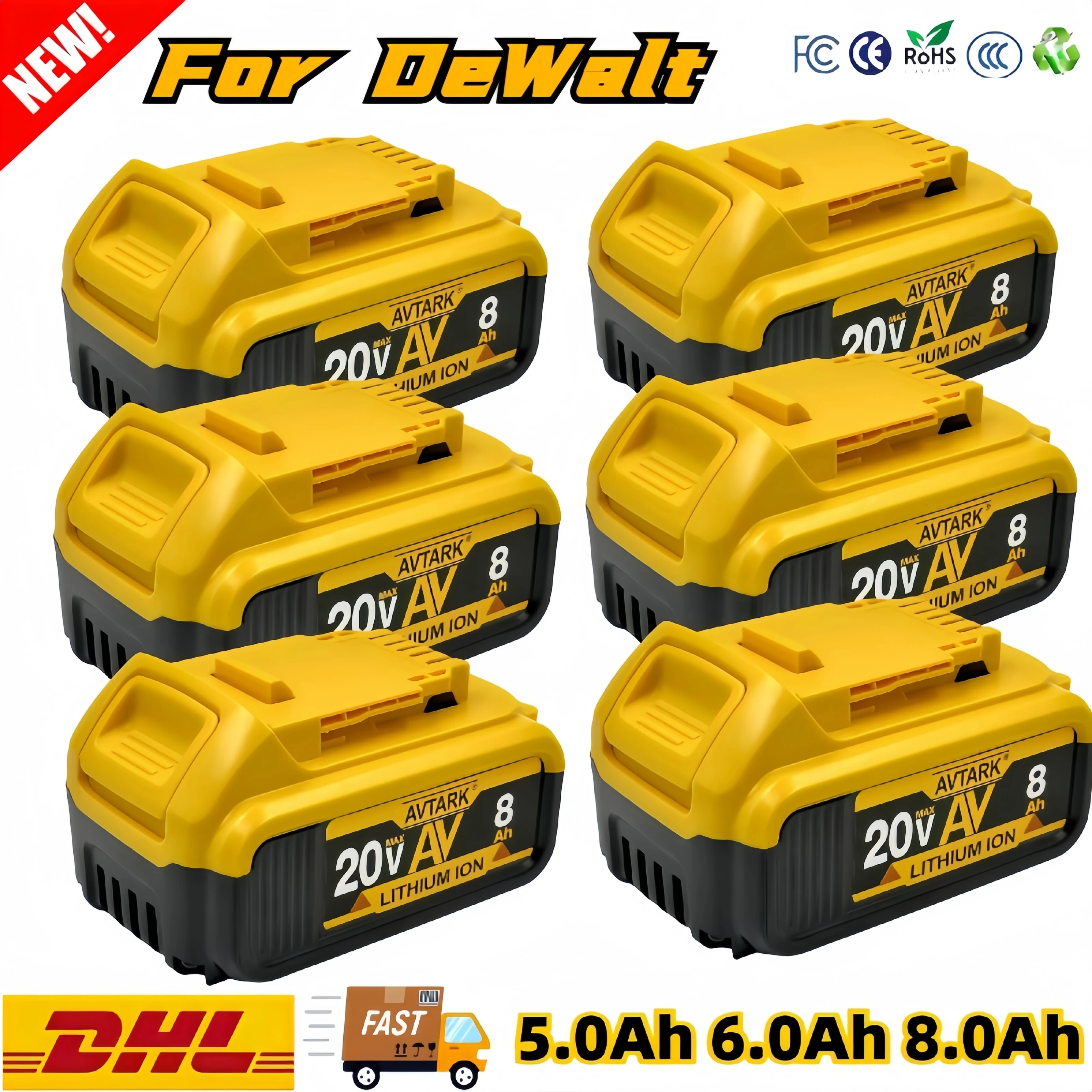 

Аккумулятор для электроинструмента DeWalt DCB184 DCB181 DCB182 DCB200 20 в 8A 6A 18 в 20 в, 100% оригинал