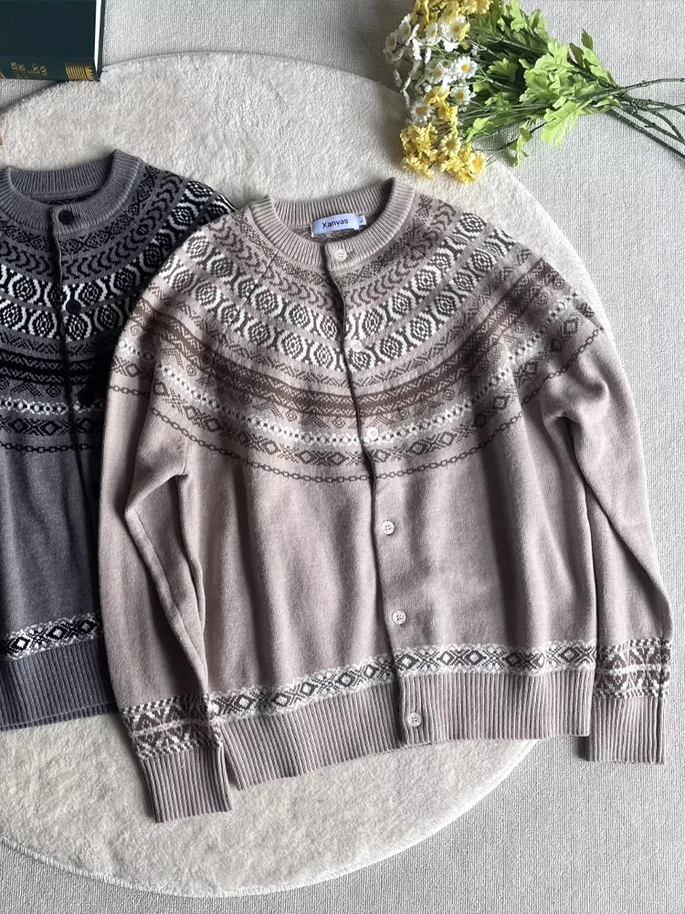 

Men's Knitted Mixed Fibre Sweater Autumn Season Open Cardigan Versatile Outerwear High End Ethnic Sle Long Sve round Ne