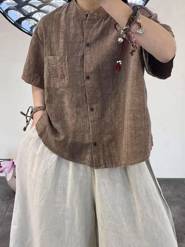 AmaxluluE 2025 été coréen vêtements femmes loisirs chemises en lin lâche Vintage couverture en coton dames classique luxe solide Blouses