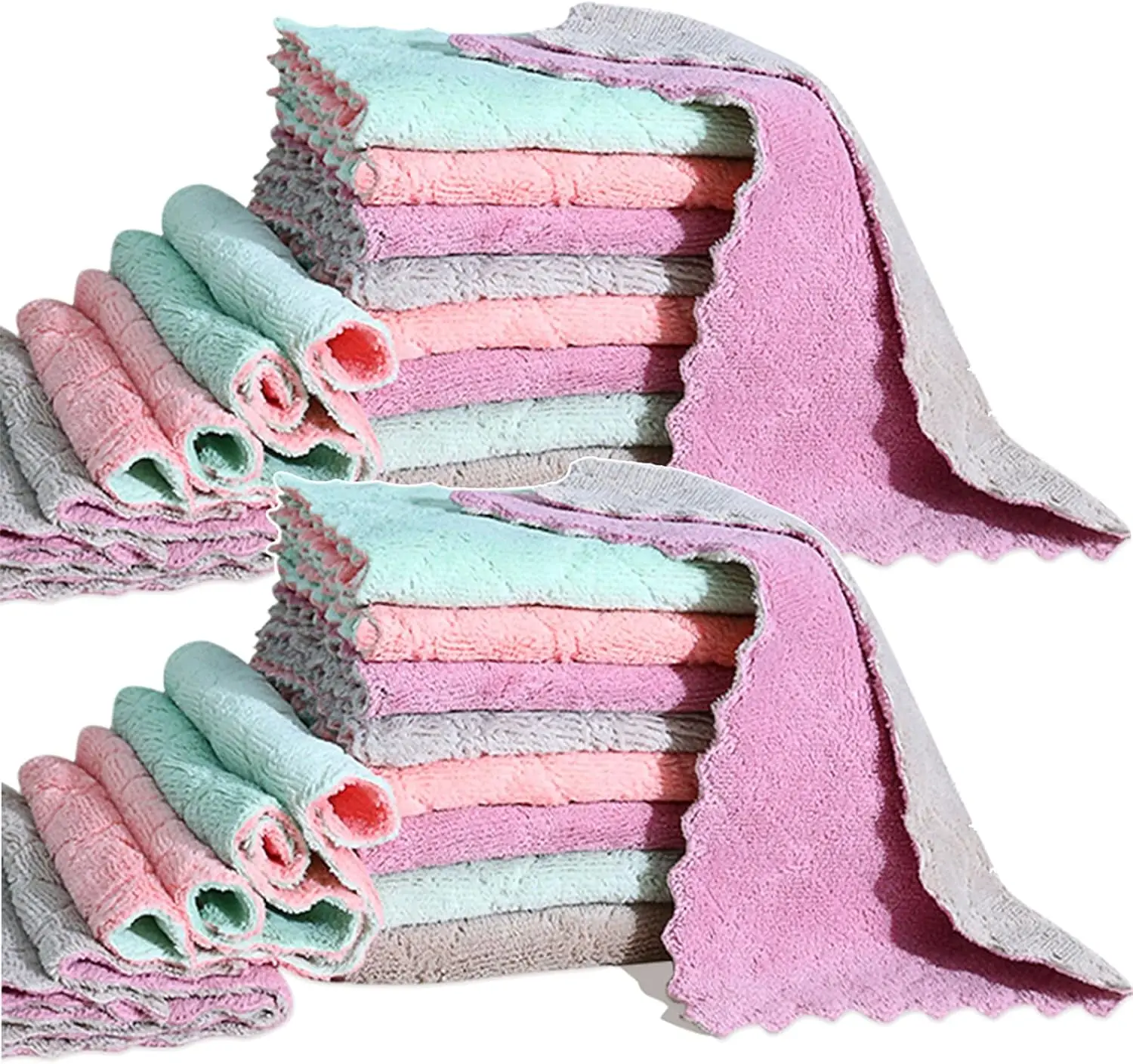 2026 Super-Absorbent Double-Layer Microfiber Dishcloth – Non-Stick Oil Kitchen Towel & Reusable Scouring Pad in One
