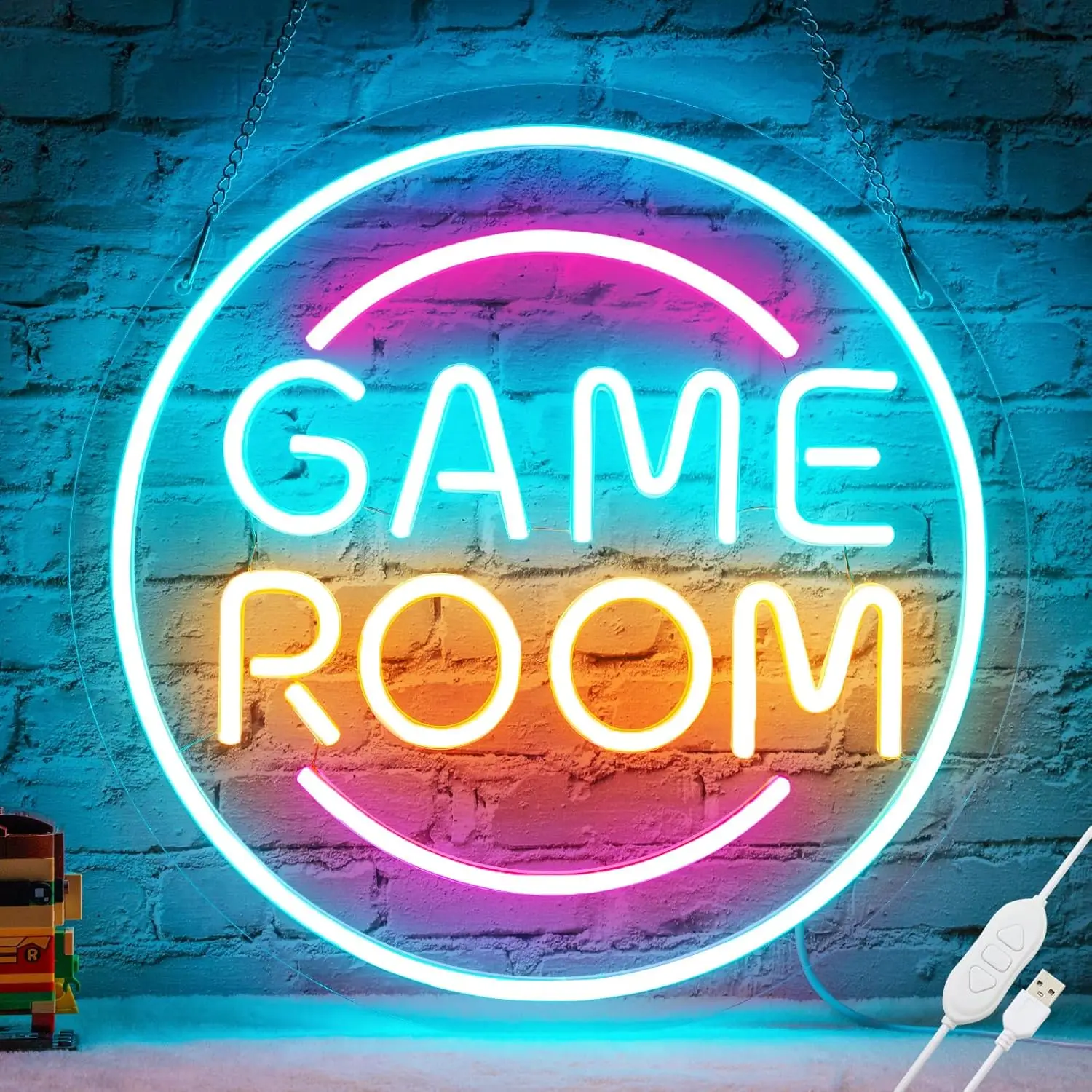 

13.3 inch Game Room Round Neon Sign Gamepad Shaped LED Light Gaming Boy Kid Gift Controller Colorful Gamer Room Decor Man Cave