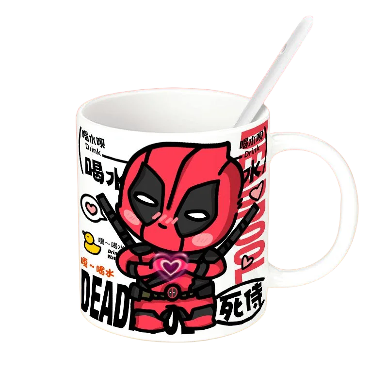 كوب سيراميك مبتكر من Marvel Chibi Deadpool بنمط كرتوني لطيف ومحمول ومقاوم للحرارة بدون مقبض