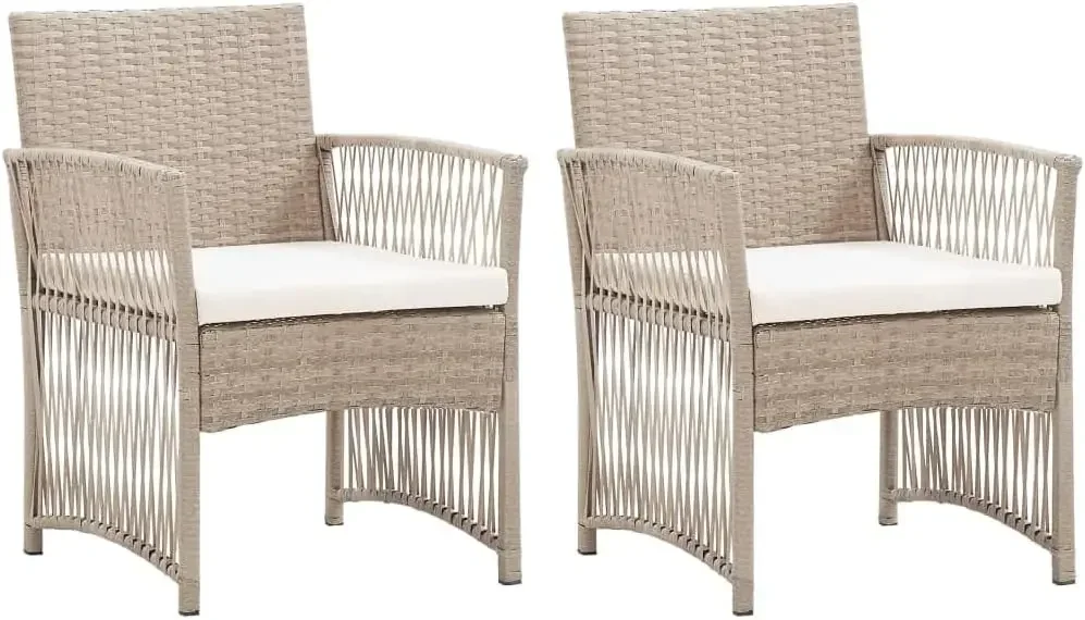 Armchairs - Set of 2, Outdoor Seating with Removable Cushion Covers, Beige Poly Rattan and Powder-Coated Steel Construction