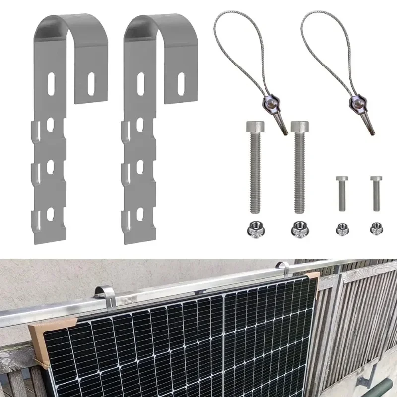 LEADER2pcs/set Solar Panel Photovoltaic Balcony Bracket Hook Stainless Steel Solar Panel Fixture Accessories Solar Module Holder