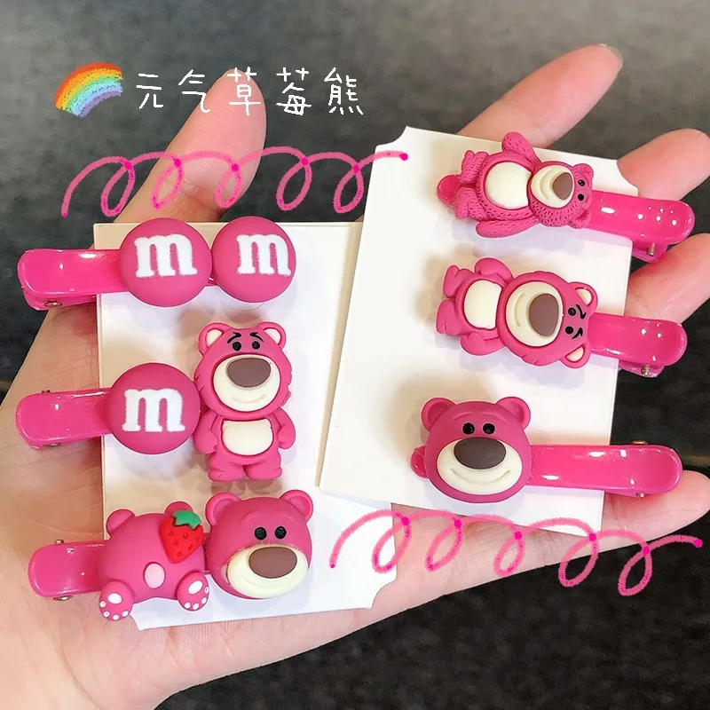 Cartoon Character Lotso Bear Hairclip Bows Hairpin Bangs Alligator Clip Edge Clip Girl Hair Accessories Birthday Jewelry Gift