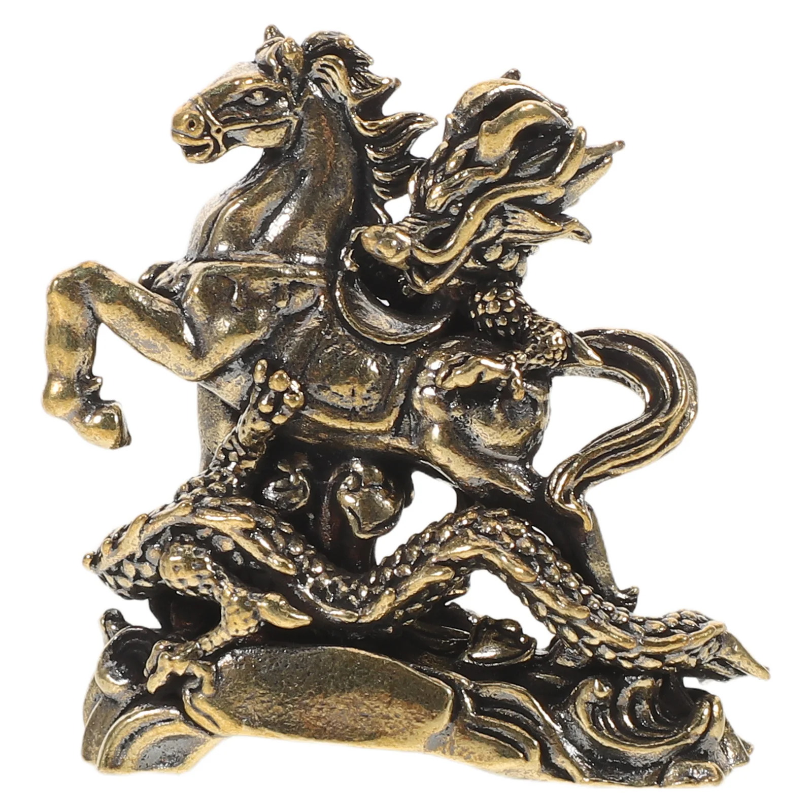 

Mini Brass Horse Dragon Statue - Elegant Chinese Style Sculpture for Desk Home Decor - Solid Metal Animal Art Piece