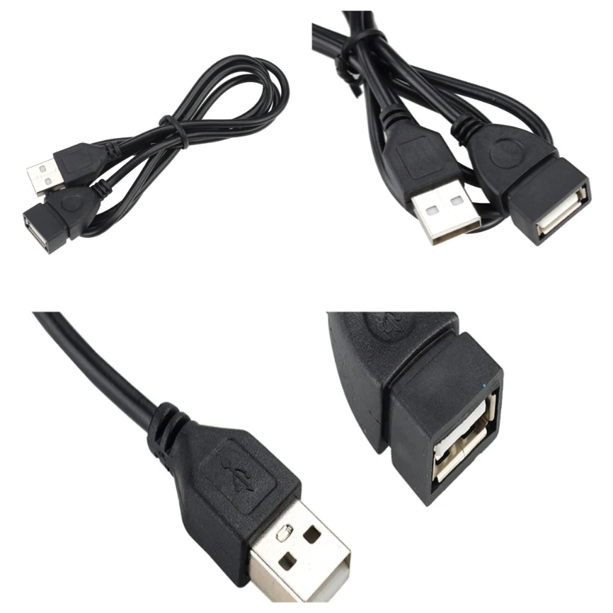

300 шт., 1 м, черный удлинительный кабель USB 2,0, между мужчинами и женщинами, синхронизация данных, зарядное устройство, удлинительный провод, адаптер, шнур
