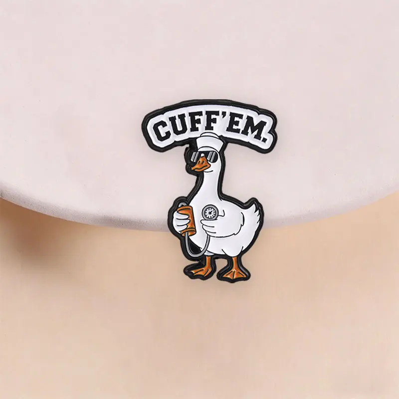 Cop Goose CUFF'EM Enamel Pin, Police Radar Duck Brooch with Handcuff Meme for Law Enforcement Fans Casual Style