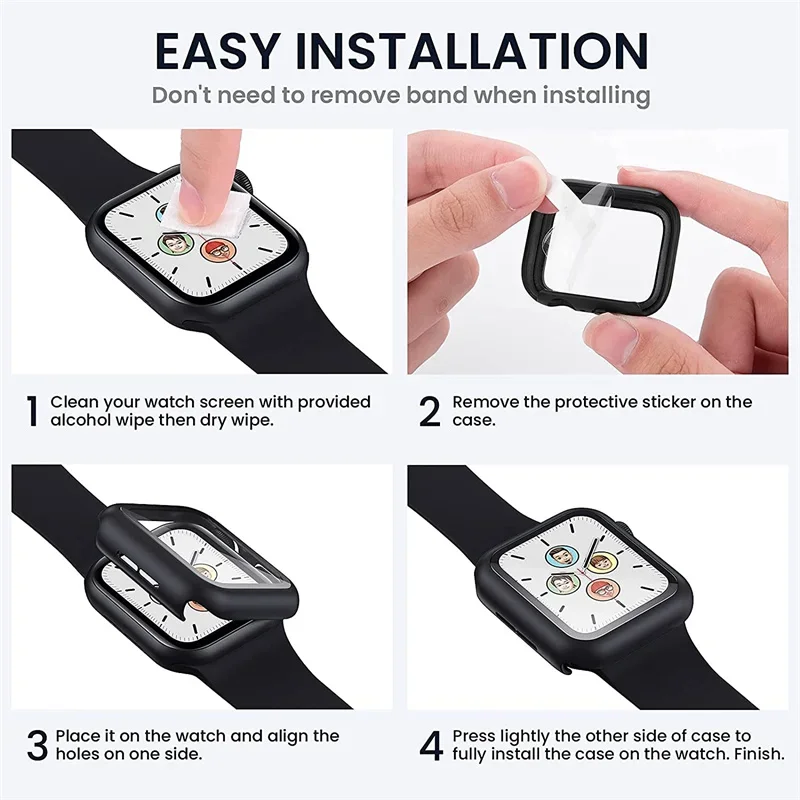 Etui z osłoną ekranu ze szkła hartowanego do Apple Watch Case 8/7/6/SE/5/4/3 iWatch Protective Cover 45mm 41mm 44mm 40 42 38mm
