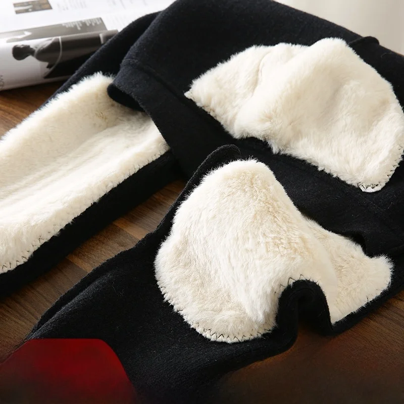 

Thickened Woolen Knitted Pants Couples Matching Men's Women's High Waist Warm Underwear Long Trousers for Winter