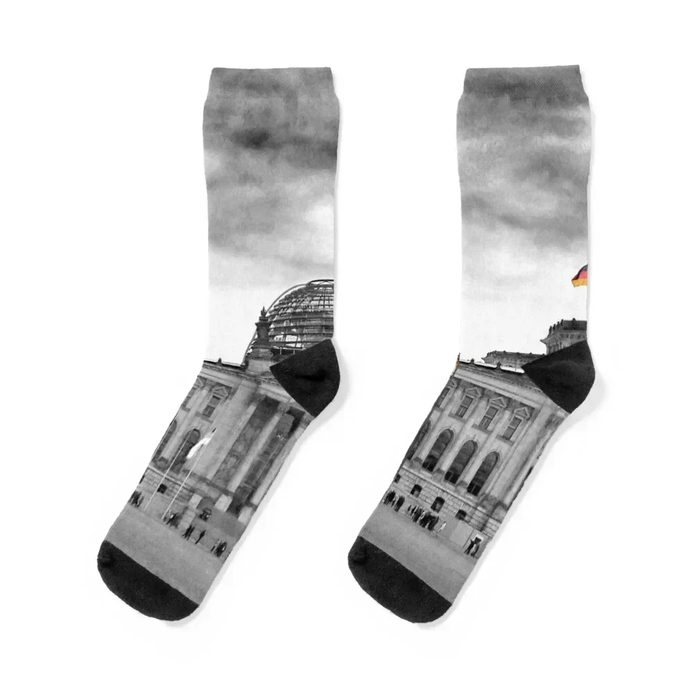 Reichstag Building Deutscher Bundestag Berlin Germany Socks cartoon happy retro new in's Women Socks Men's