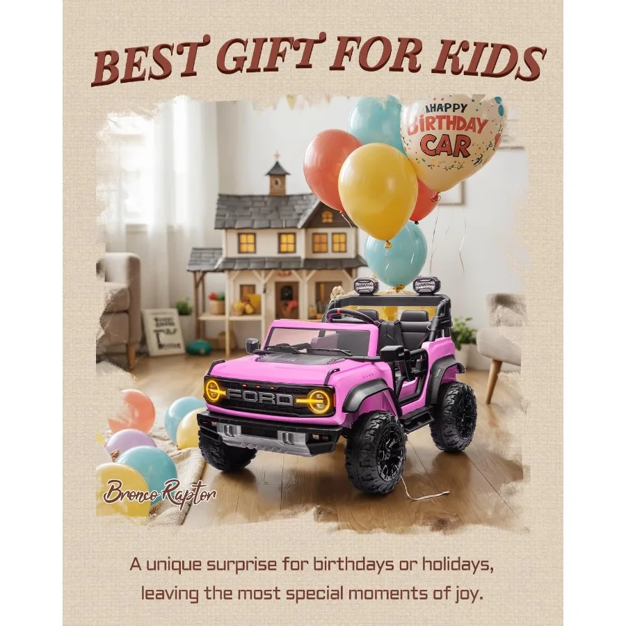 24V Ride on Toys for Big Kids, Licensed Ford Bronco Raptor 2 Seater Ride on Cars with Remote Control, Ride on Truck w/ 4-Wheeler