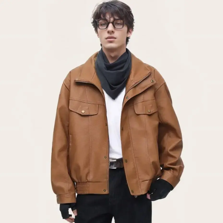 

2025 Fashion Men's Motorcycle & Biker Loose Oversized Faux Leather Jackets Male Punk PU Zipper Pockets Buttons Cool Street Coats