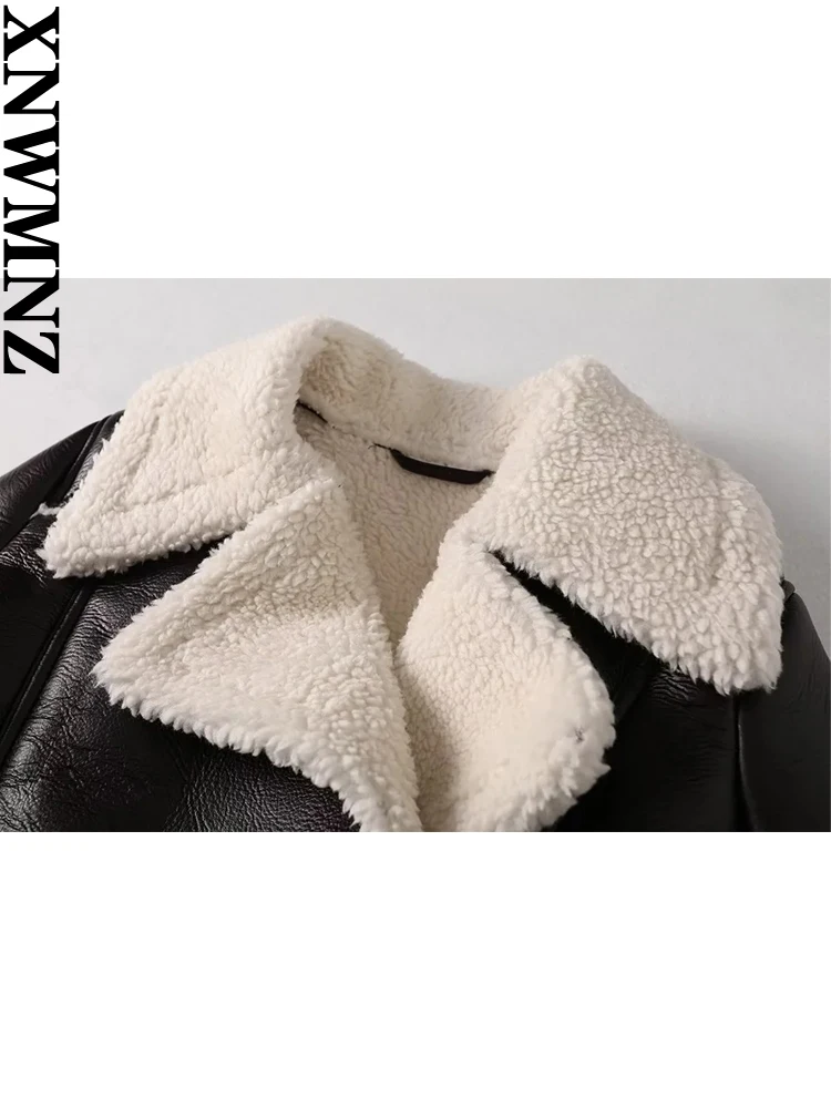 XNWMNZ Women Fashion Thick Warm Faux Shearling Crop Jacket Coat Vintage Long Sleeve Zipper Female Outerwear Tops High quality